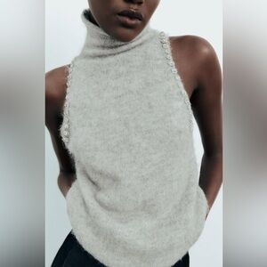 Zara Gray Sleeveless Turtleneck Top